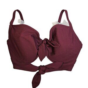 Shade & Shore bikini top Womens 36DD Maroon adjustable straps ties underwire